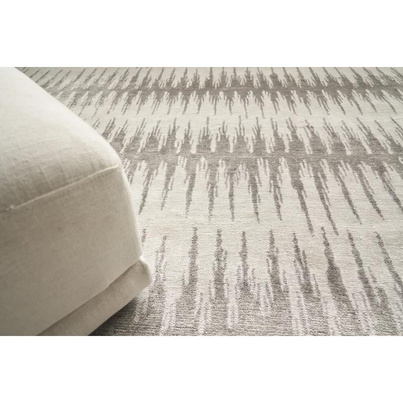 Elegant Abstract Hand-Knotted 8' x 10' Gray Viscose-Cotton Rug