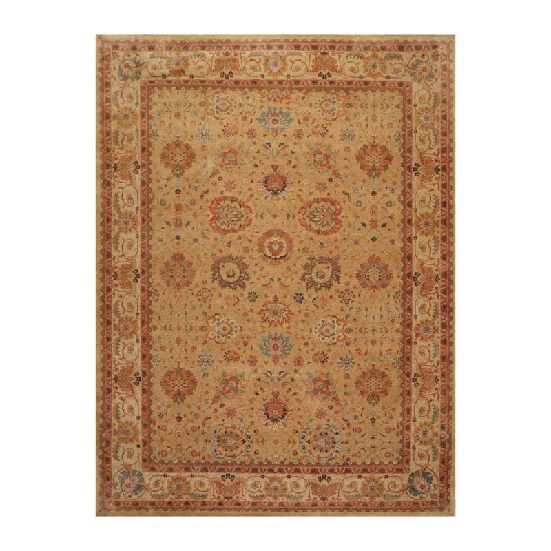 Hand-Knotted Beige and Blue Wool Oriental Rug, 9' x 12'