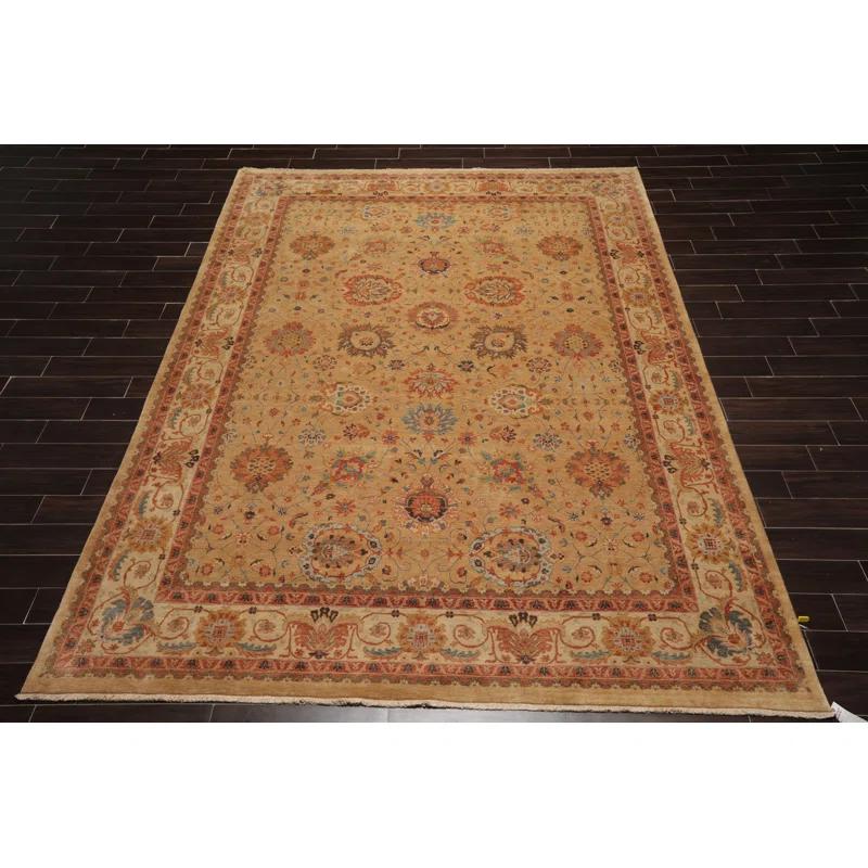 Hand-Knotted Beige and Blue Wool Oriental Rug, 9' x 12'