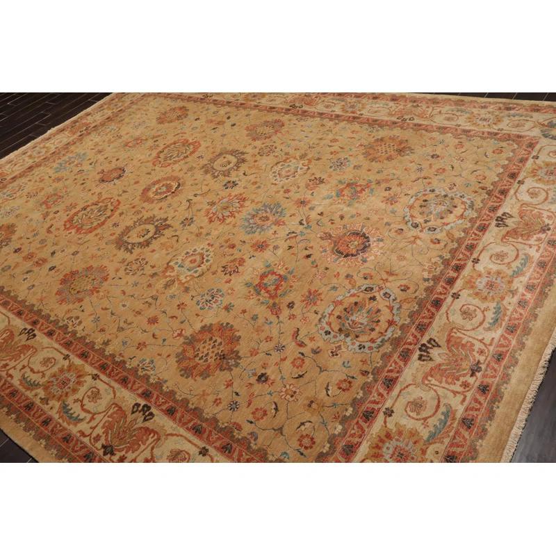 Hand-Knotted Beige and Blue Wool Oriental Rug, 9' x 12'