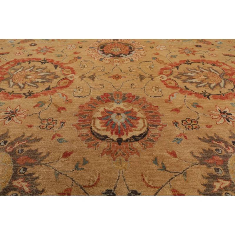 Hand-Knotted Beige and Blue Wool Oriental Rug, 9' x 12'
