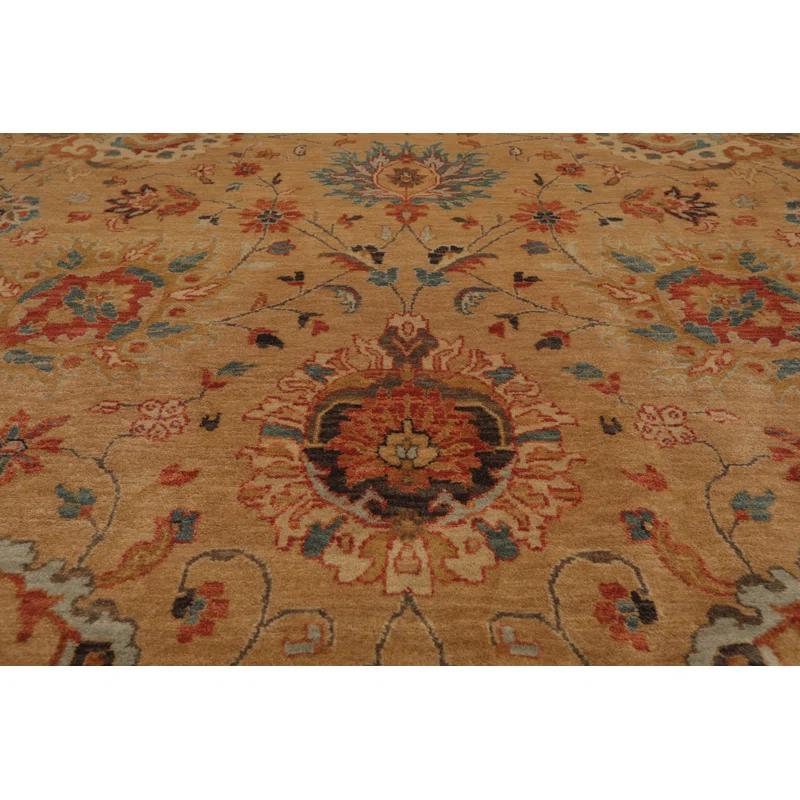 Hand-Knotted Beige and Blue Wool Oriental Rug, 9' x 12'
