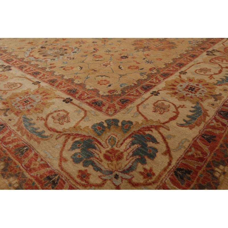 Hand-Knotted Beige and Blue Wool Oriental Rug, 9' x 12'