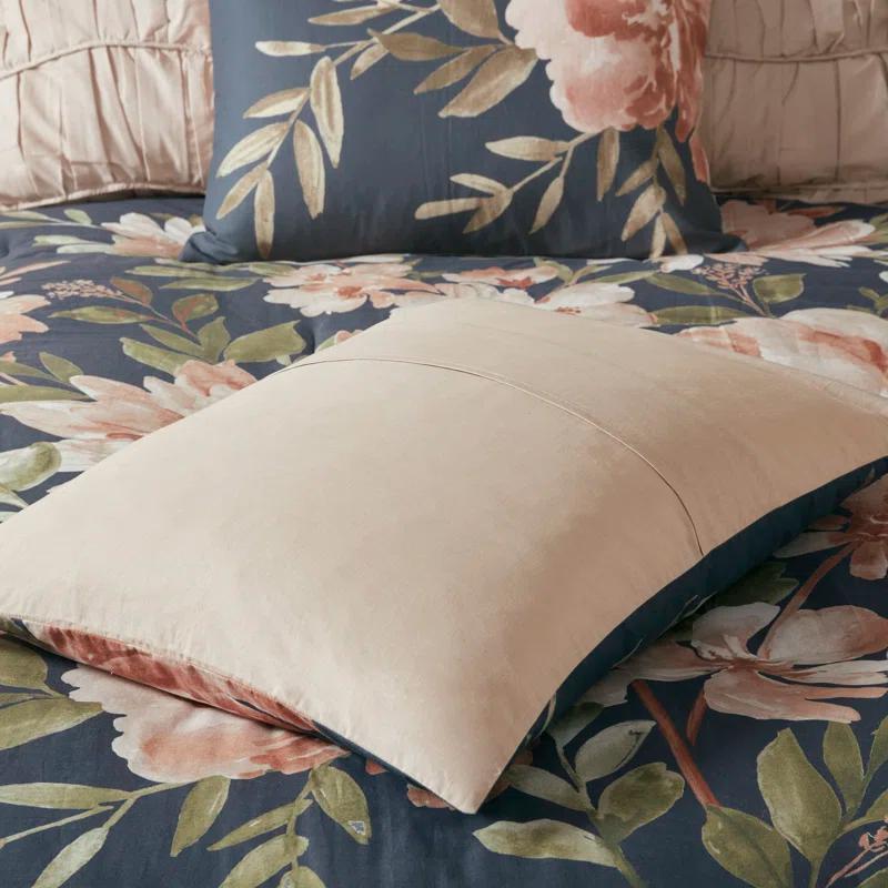 Blush Floral Cotton 8-Piece King Comforter Set