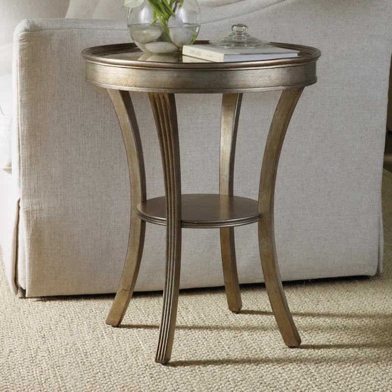 Gold Round Mirrored Wood Accent Table