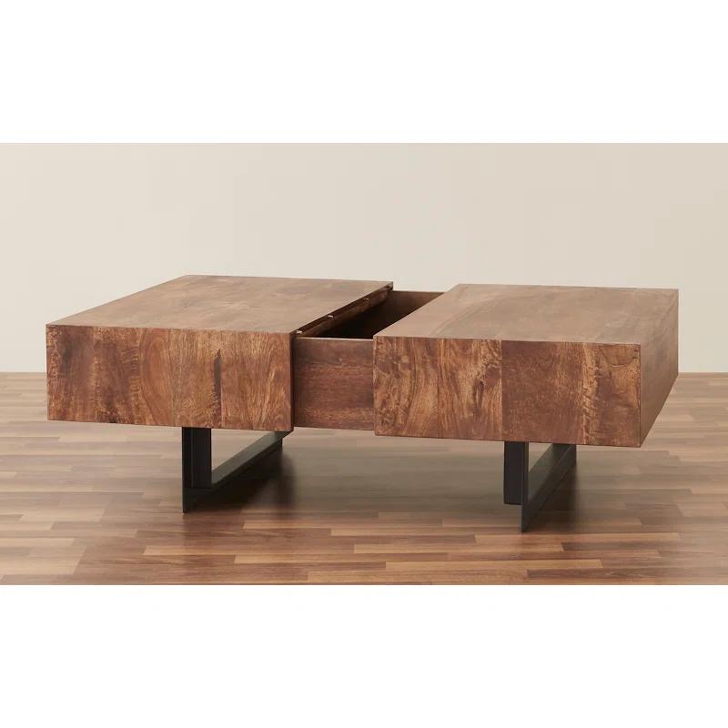 Glide Extendable Walnut Coffee Table with Iron Base and Storage