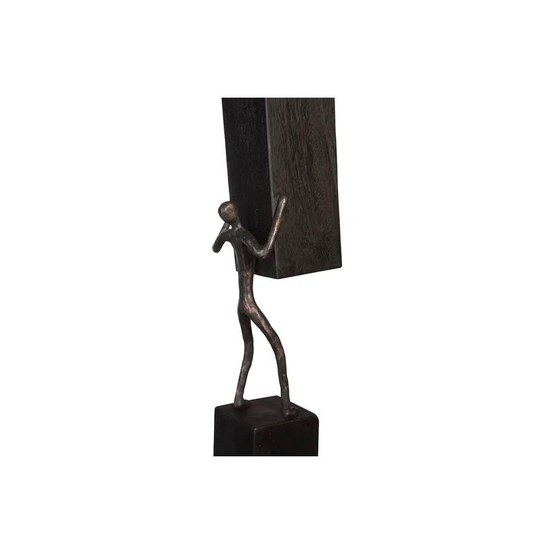 Transitional Black Solid Wood Atlas Sculpture 72" Tall