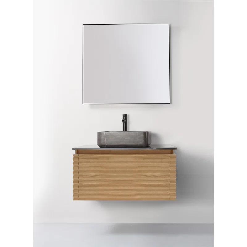 Orcus 36'' Maple Wood Wall-Mount Single Sink Vanity with Black Quartz