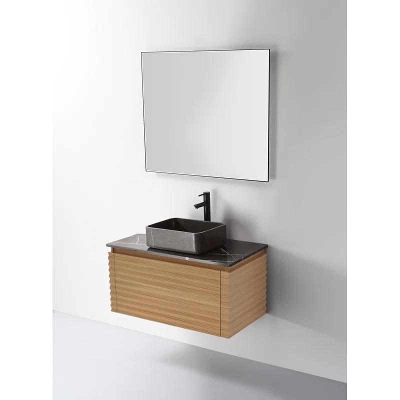 Orcus 36'' Maple Wood Wall-Mount Single Sink Vanity with Black Quartz