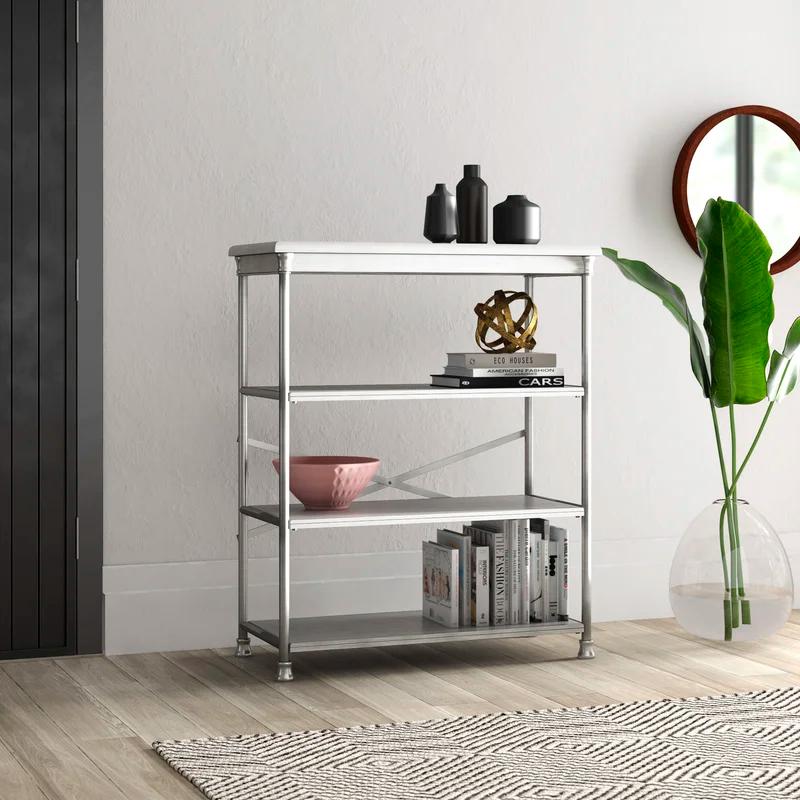 Jamison Transitional Dark Silver Wood & Iron Large Etagere Bookcase