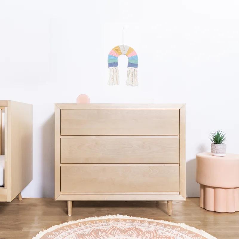 Mid-Century Natural Birch 3-Drawer Nursery Dresser with Soft Close