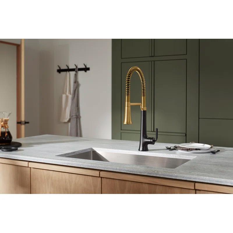 Kohler Tone Single Handle Semi-Professional Pre-Rinse Kitchen Sink Faucet with Three-Function Pull Down Sprayer