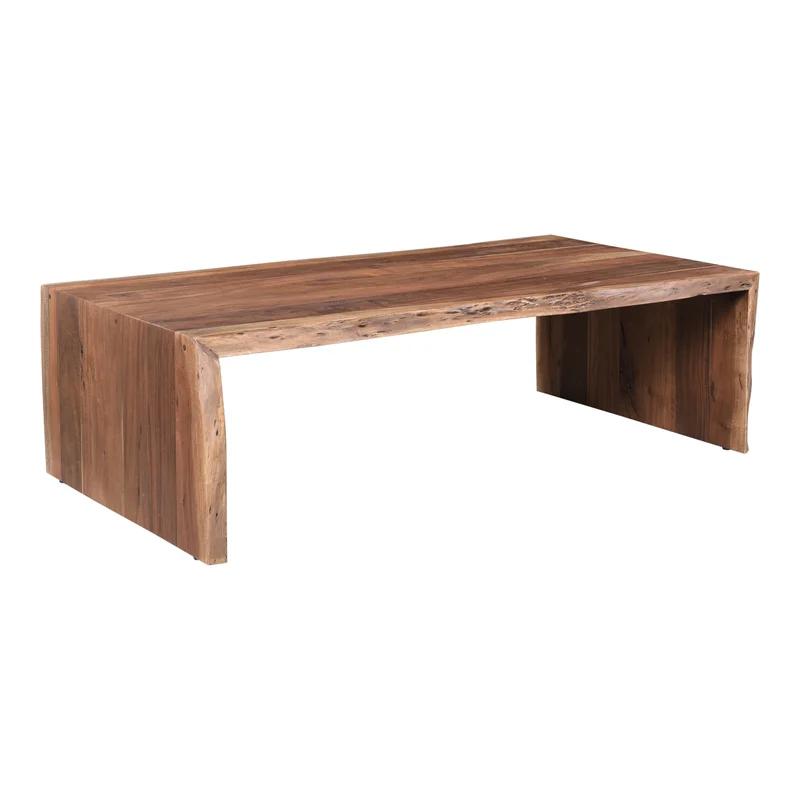 Haworth Minimalist Solid Wood Waterfall Coffee Table - Brown