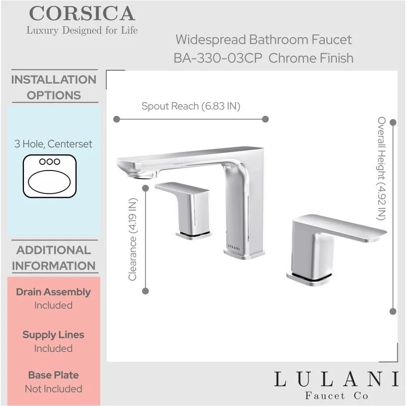 Corsica Chrome 8" Widespread Modern Bathroom Faucet with Drain Assembly