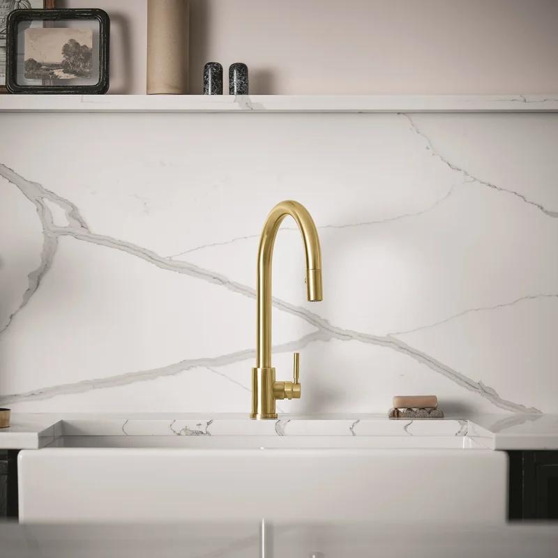 Holborn Sleek 16.75" Polished Nickel Pull-Out Spray Kitchen Faucet