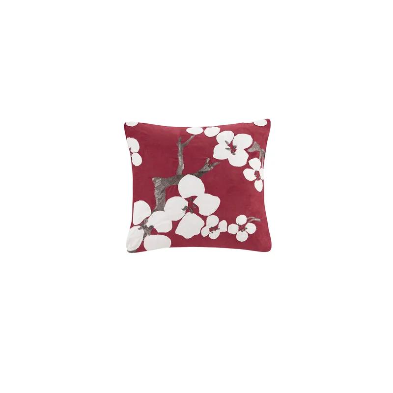 Elegant Cherry Blossom Embroidered Square Throw Pillow, 18x18