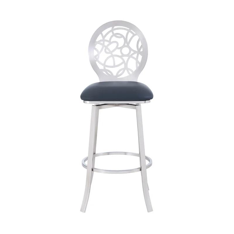 Contemporary Lotus 30" Swivel Barstool in Brushed Stainless Steel and Gray