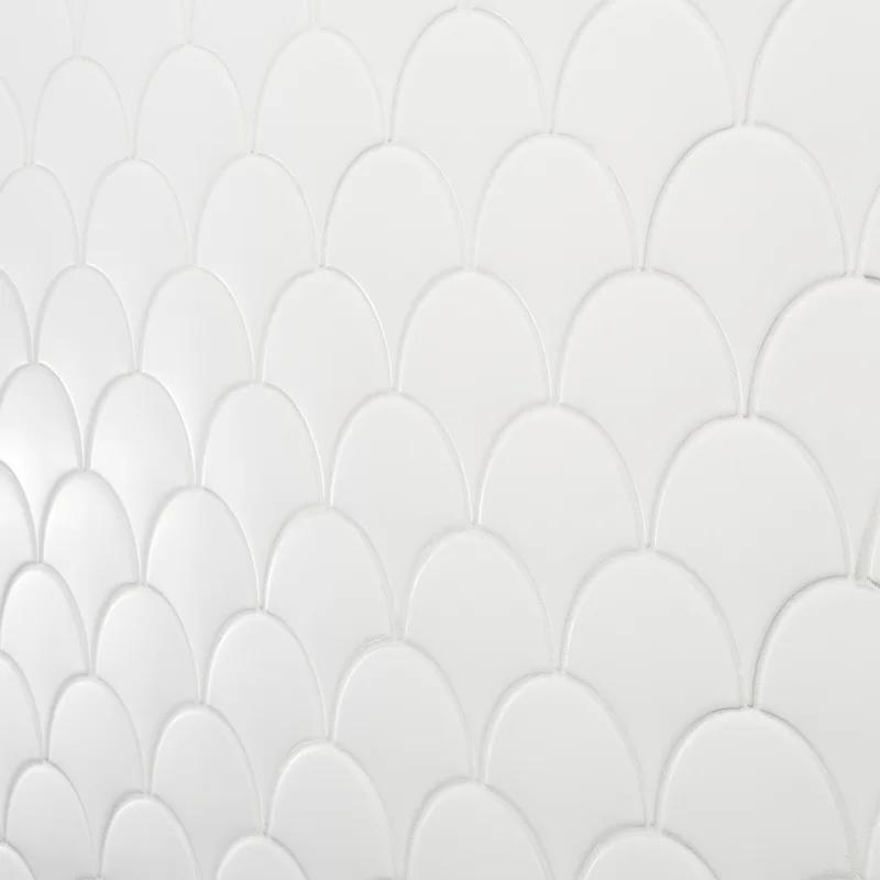 Tidewater Matte White Fish Scale Ceramic Wall Tile - 2" x 5"