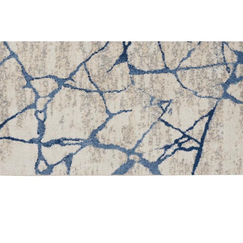 Blue and Ivory Abstract Floral Rectangular Rug