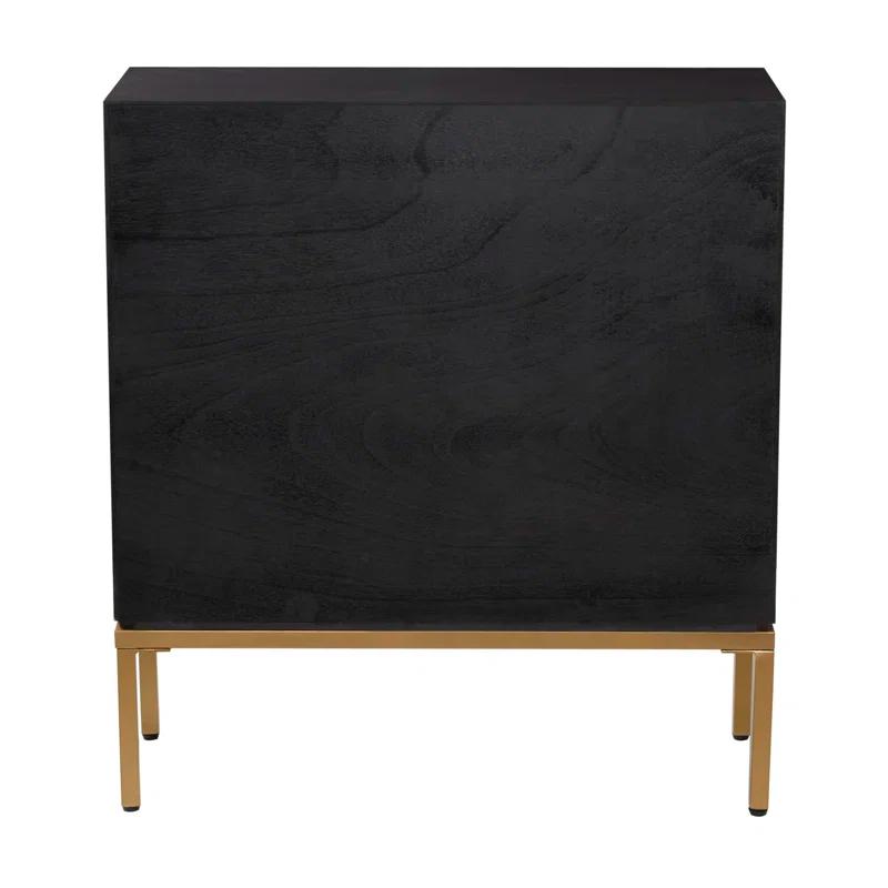 Mercury Row® Wood Relief Ripple Design 1 Shelf and 2 Door Room Cabinet with Crescent Moon Handles