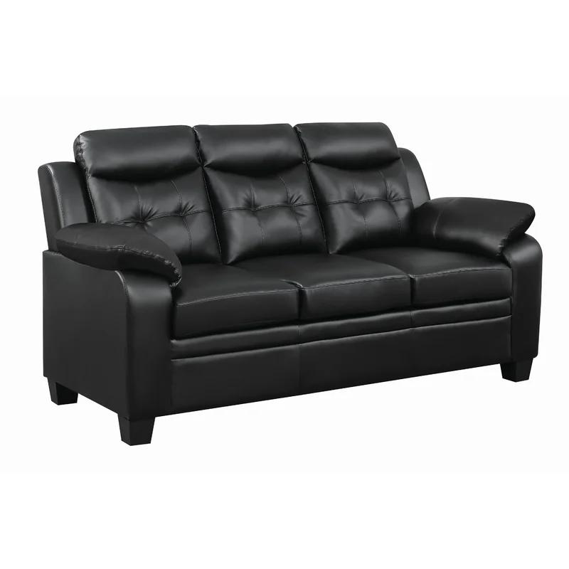 Elegant Transitional Black Faux Leather Sofa with Tufted Backrest