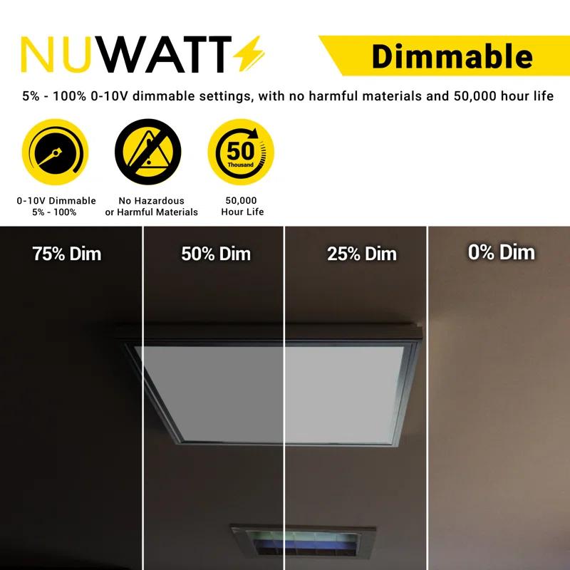 NUWATT NUWATT 4 Pack, 1x1 Flat Panel LED Square Light, 5CCT 2700K/3000K/3500K/4000K/5000K Selectable, 1500LM 18W, Internal Driver, Dimmable, 120V, CRI90, 12" Inch Square Surface Mount Ceiling Light, 1" Thick (Set of 4)