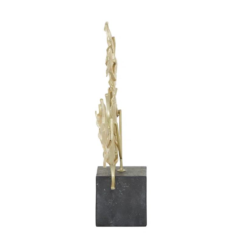 CosmoLiving by Cosmopolitan Polystone Handmade Floral Decorative Sculpture with Black Block Base