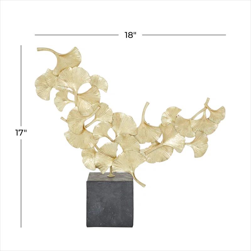 CosmoLiving by Cosmopolitan Polystone Handmade Floral Decorative Sculpture with Black Block Base