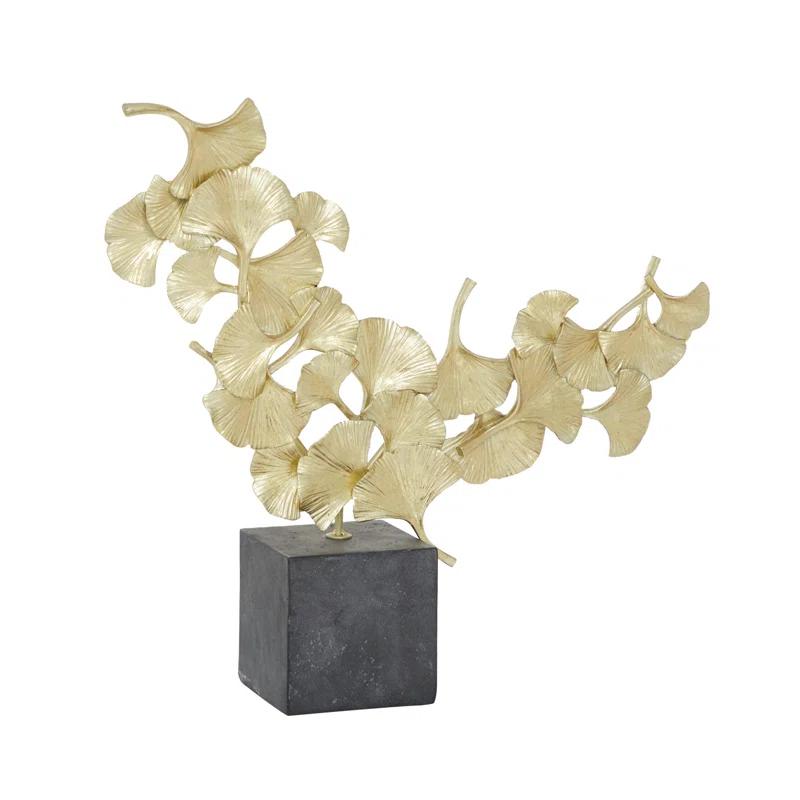 CosmoLiving by Cosmopolitan Polystone Handmade Floral Decorative Sculpture with Black Block Base