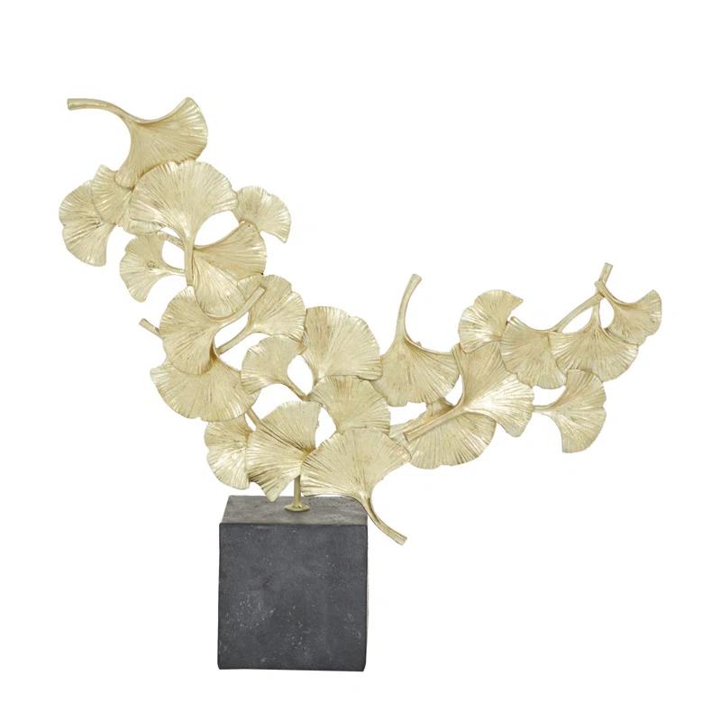 CosmoLiving by Cosmopolitan Polystone Handmade Floral Decorative Sculpture with Black Block Base