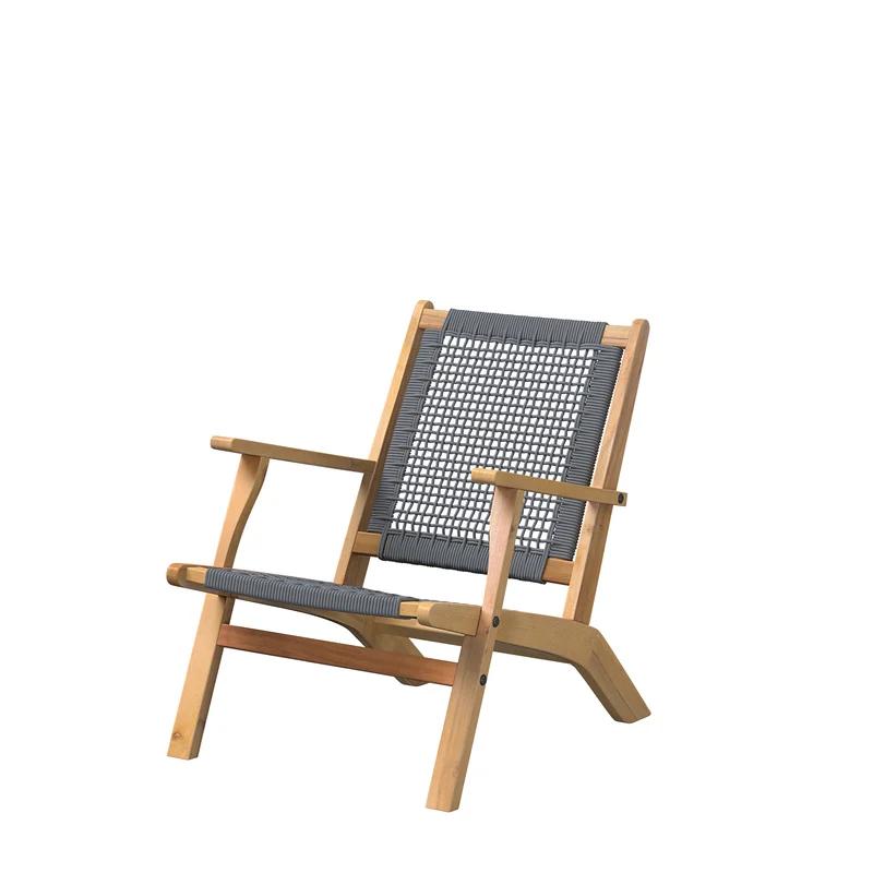 Vega Midcentury Natural Acacia Wood Outdoor Chair with Gray Cording