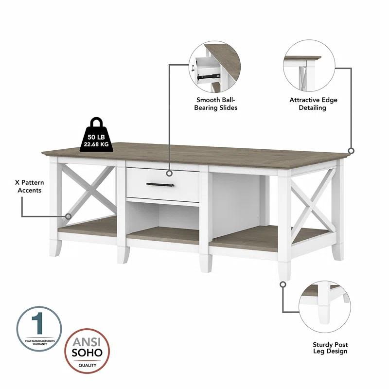 Modern Farmhouse Rectangular Coffee Table with Storage in Shiplap Gray & Pure White