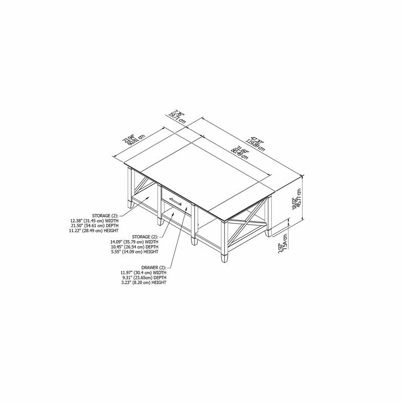 Modern Farmhouse Rectangular Coffee Table with Storage in Shiplap Gray & Pure White