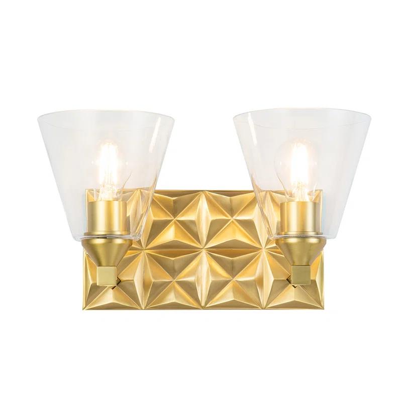 Aged Brass 2-Light Dimmable Vanity Sconce with Clear Glass