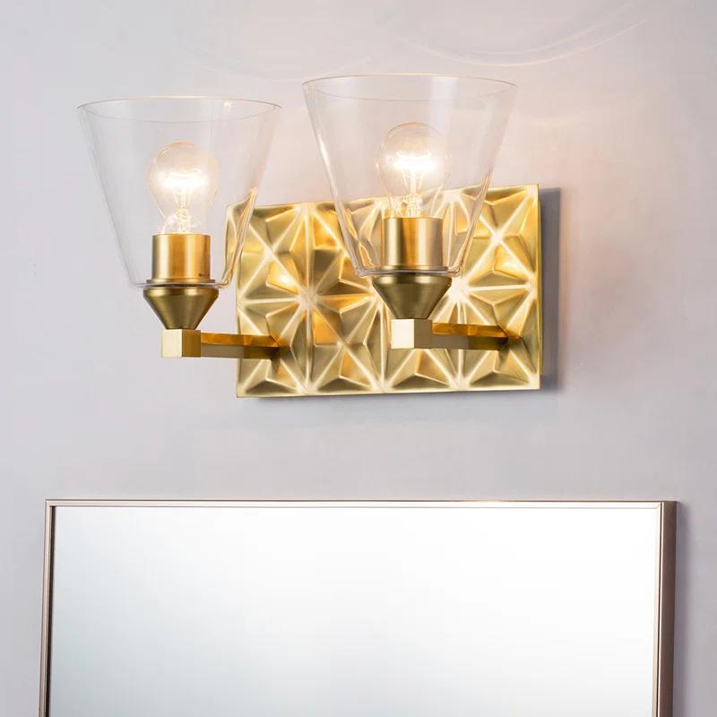 Aged Brass 2-Light Dimmable Vanity Sconce with Clear Glass