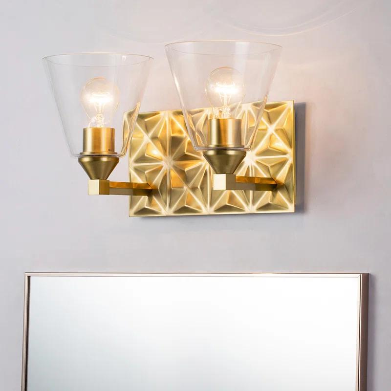Aged Brass 2-Light Dimmable Vanity Sconce with Clear Glass