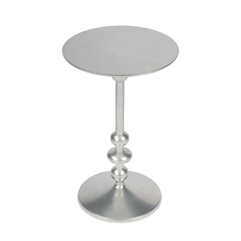 Zora Distressed Nickel Iron Round Pedestal Side Table
