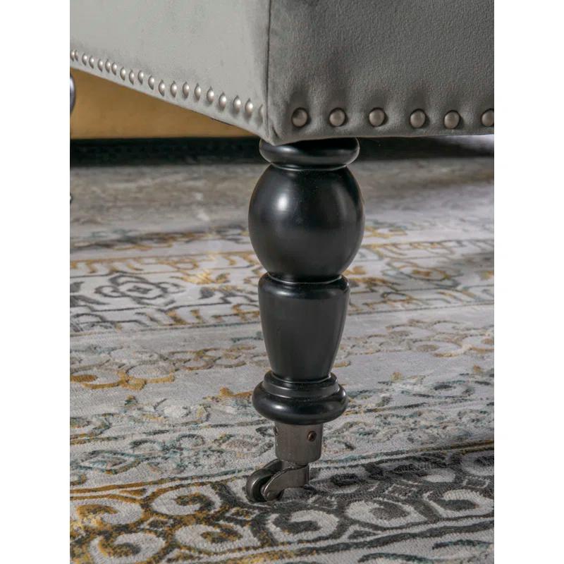 Isabelle 35" Gray Velvet Tufted Cocktail Ottoman with Nailhead Trim