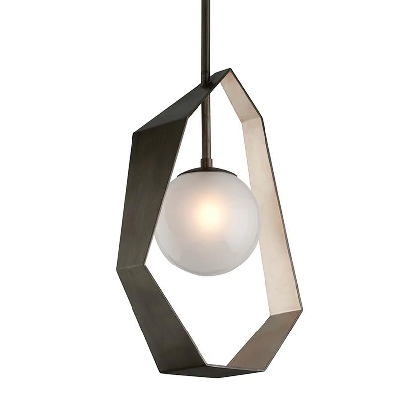 Origami Inspired 1-Light LED Pendant in Graphite & Silver Leaf with Frosted Glass