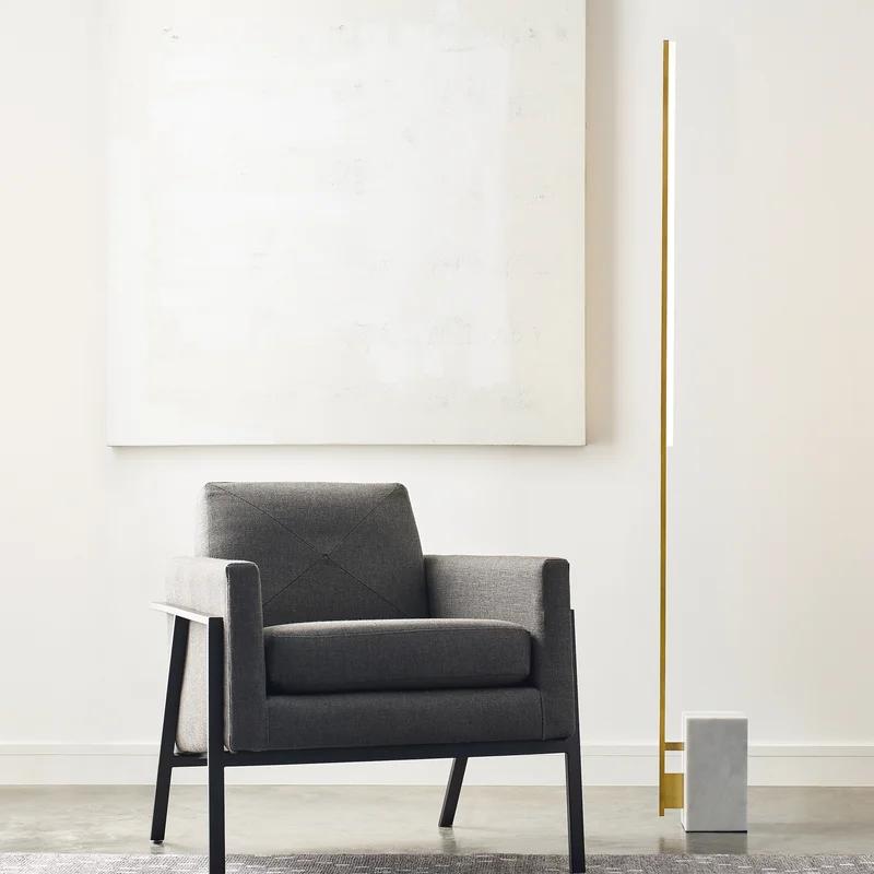 Klee Minimalist Natural Brass & White Marble LED Floor Lamp with Shelf