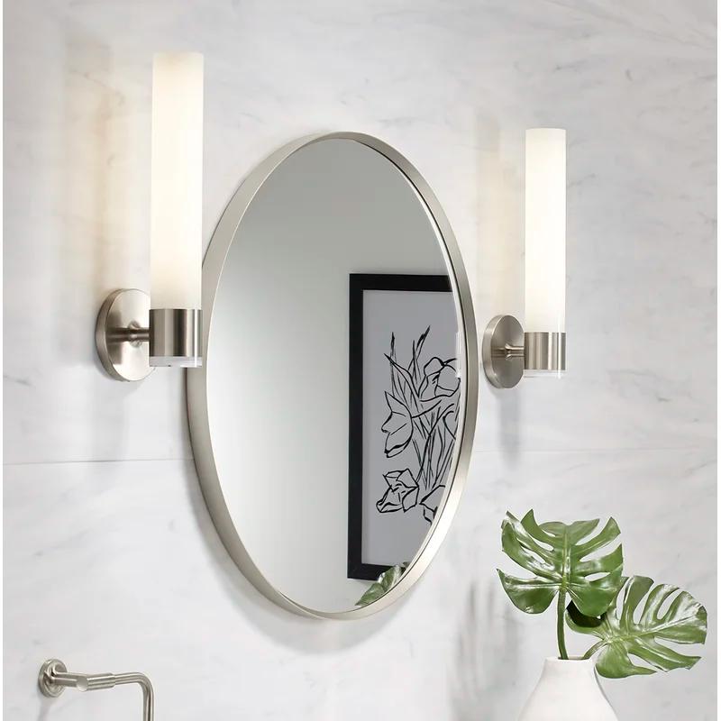 Essential 28" Brushed Nickel Round Metal Bathroom Vanity Mirror