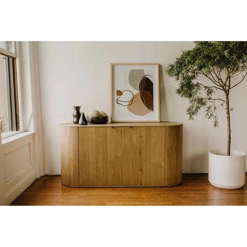 Scandinavian 66'' Natural Brown Oak Wood Sideboard