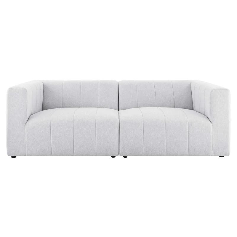 Ivory Channel-Tufted 87" Polyester & Wood 2-Piece Loveseat