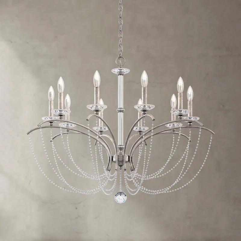 Priscilla Antique Silver 10-Light Crystal Chandelier with Dark Gray Pearl Accents