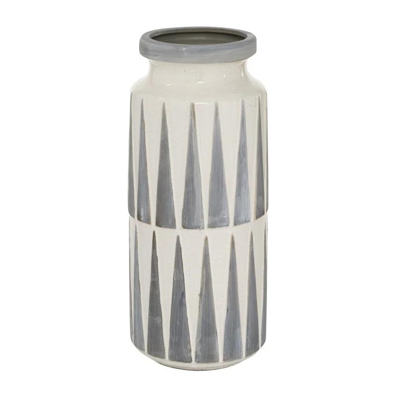 Novogratz Ceramic Decorative White Vase with Triangle Patterns