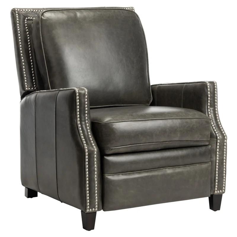 Sleek Dark Grey Leather Recliner with Wood Accents