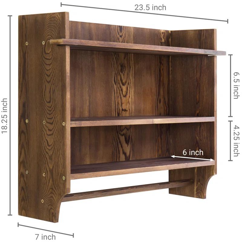 Solid Wood Wall Mounted Bathroom Shelves with Towel Bar