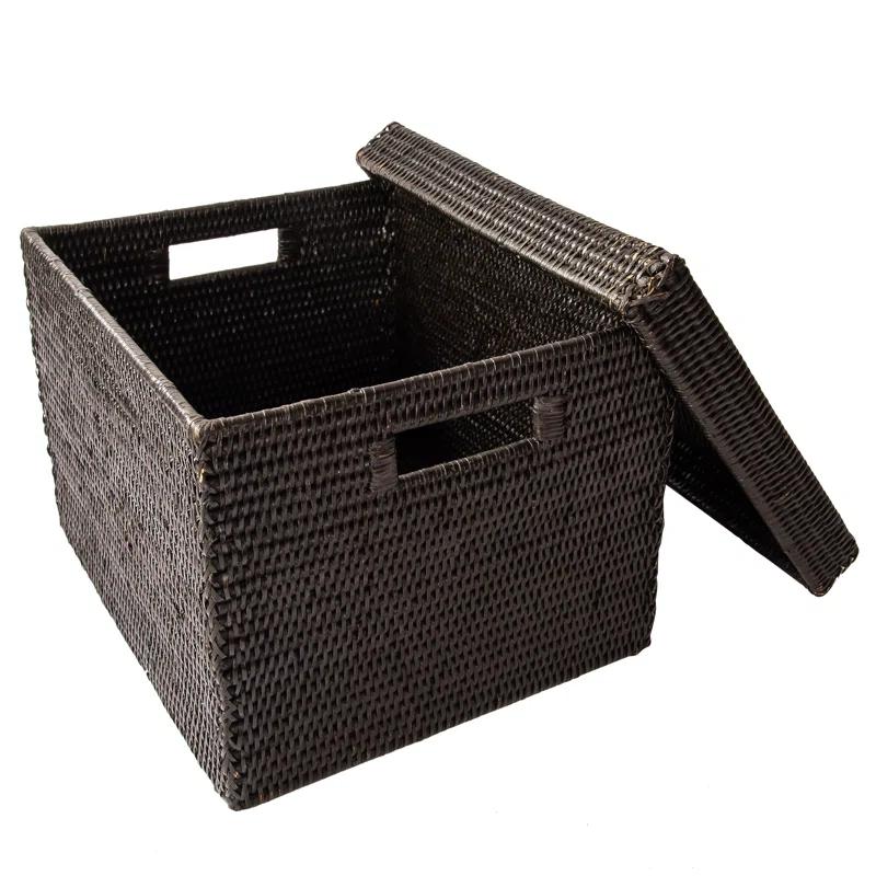 Handwoven Burmese Rattan Rectangle Storage Box with Lid