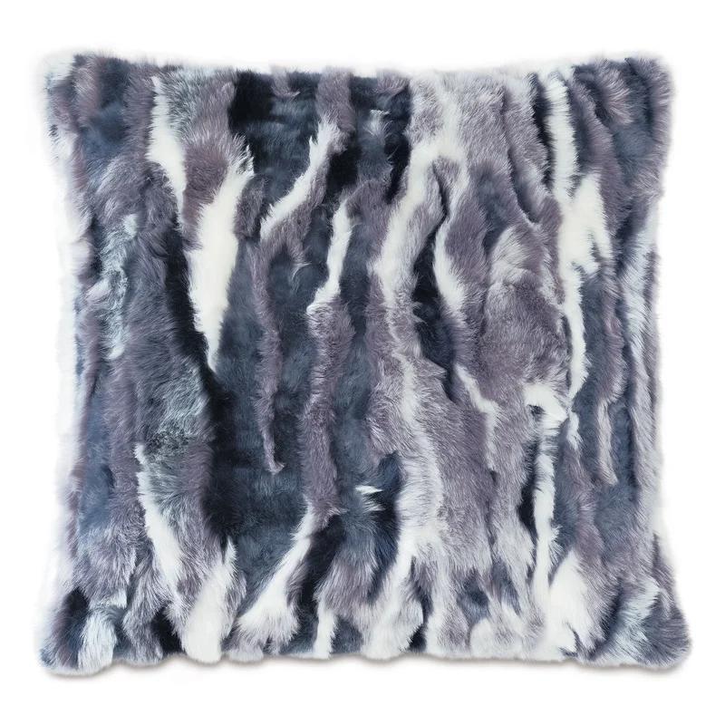 Tabitha Square Blue and Purple Faux-Fur Pillow