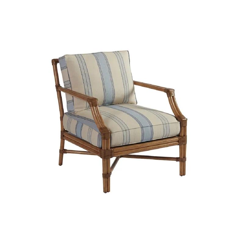 Laguna Sands Blue & Beige Striped Rattan Accent Chair